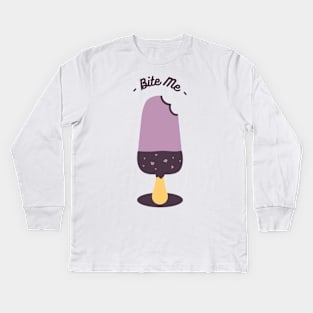 Bite me Popsicle Funny Pun Kids Long Sleeve T-Shirt